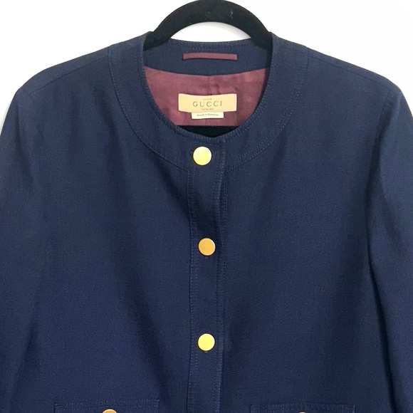 Gucci Uniform Linen Blend Blazer Jacket with Brass Buttons Navy Blue Size EU 44 - Picture 2 of 16